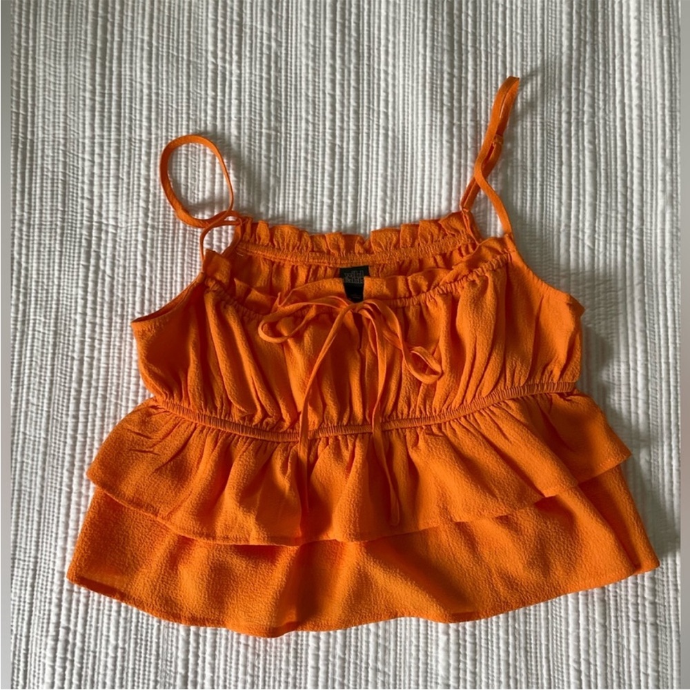 Wild Fable Vibrant Orange Ruffle Tank Top small